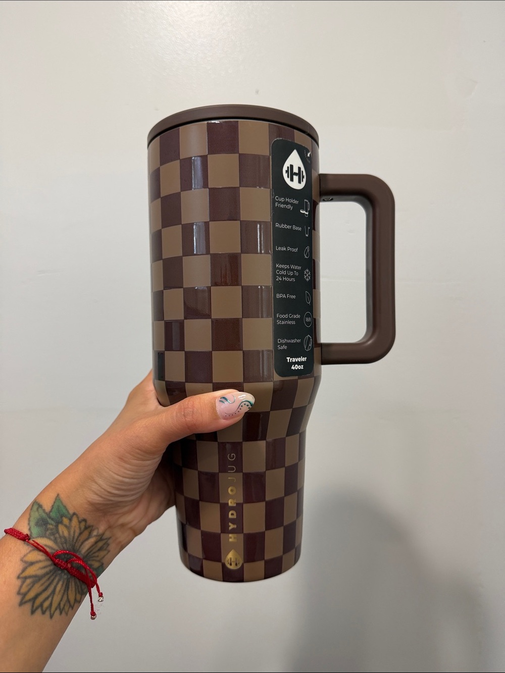 HydroJug Brown Checkered Travel Tumbler with Handle